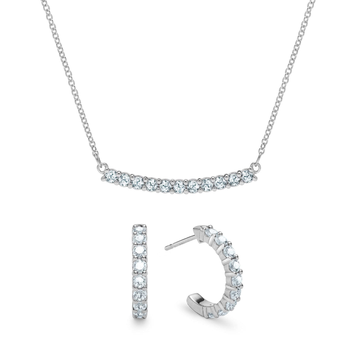 Rosecliff Aquamarine Bar Necklace and Huggie Hoop Earrings Set in 14k Gold (March)
