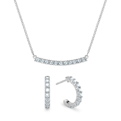 Rosecliff Aquamarine Bar Necklace and Huggie Hoop Earrings Set in 14k Gold (March)