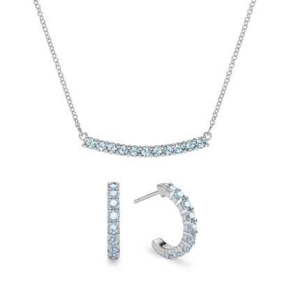 Rosecliff Nantucket Blue Topaz Bar Necklace and Huggie Hoop Earrings Set in 14k Gold (December)