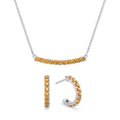 Rosecliff Citrine Bar Necklace and Huggie Hoop Earrings Set in 14k Gold (November)