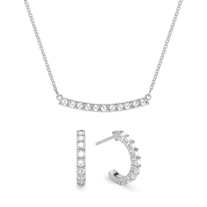 Rosecliff Diamond Bar Necklace and Huggie Hoop Earrings Set in 14k Gold (April)