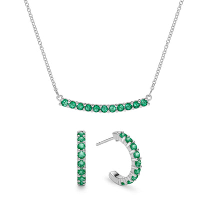 Rosecliff Emerald Bar Necklace and Huggie Hoop Earrings Set in 14k Gold (May)