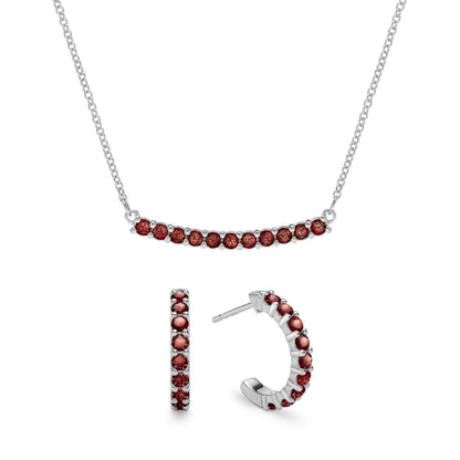 Rosecliff Garnet Bar Necklace and Huggie Hoop Earrings Set in 14k Gold (January)