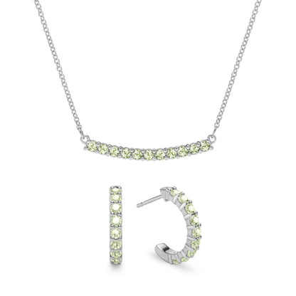 Rosecliff Peridot Bar Necklace and Huggie Hoop Earrings Set in 14k Gold (August)