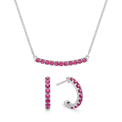 Rosecliff Ruby Bar Necklace and Huggie Hoop Earrings Set in 14k Gold (July)