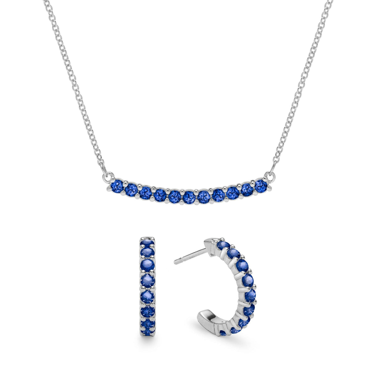 Rosecliff Sapphire Bar Necklace and Huggie Hoop Earrings Set in 14k Gold (September)