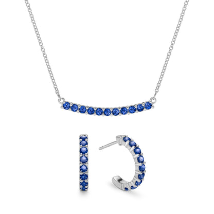 Rosecliff Sapphire Bar Necklace and Huggie Hoop Earrings Set in 14k Gold (September)