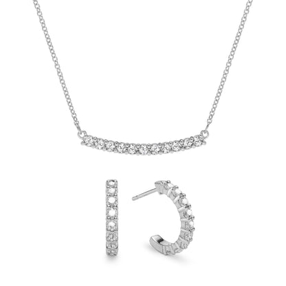 Rosecliff White Topaz Bar Necklace and Huggie Hoop Earrings Set in 14k Gold (April)