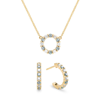 Rosecliff Small Circle Diamond & Alexandrite Necklace and Huggie Hoop Earrings Set in 14k Gold (June)