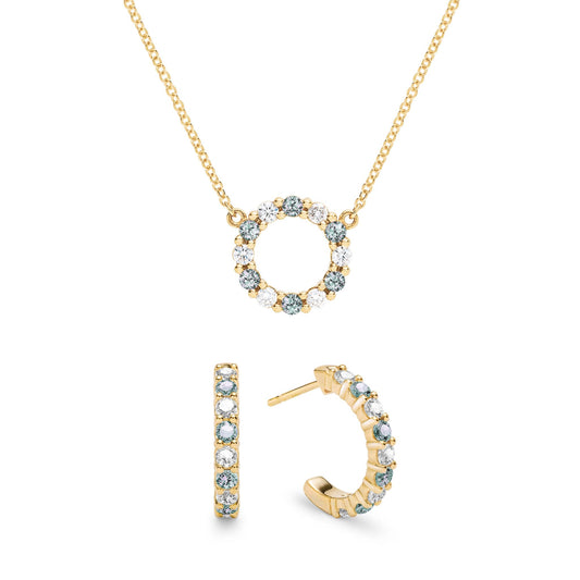 Rosecliff Small Circle Diamond & Alexandrite Necklace and Huggie Hoop Earrings Set in 14k Gold (June)