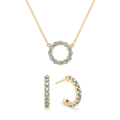 Rosecliff Small Circle Alexandrite Necklace and Huggie Hoop Earrings Set in 14k Gold (June)