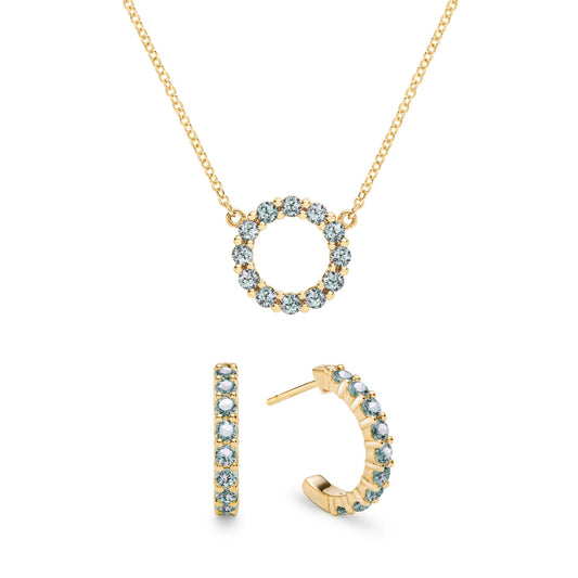 Rosecliff Small Circle Alexandrite Necklace and Huggie Hoop Earrings Set in 14k Gold (June)