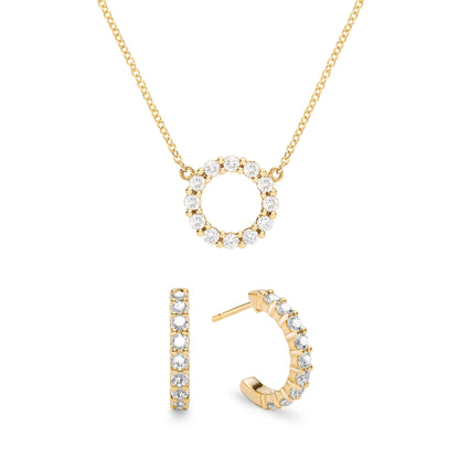 Rosecliff Small Circle Diamond Necklace and Huggie Hoop Earrings Set in 14k Gold (April)