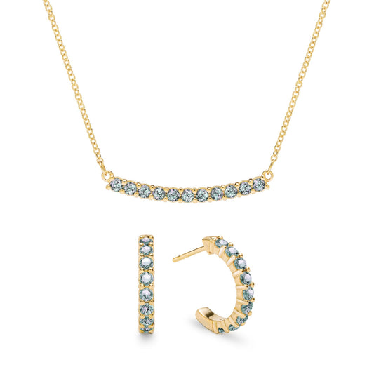Rosecliff Alexandrite Bar Necklace and Huggie Hoop Earrings Set in 14k Gold (June)