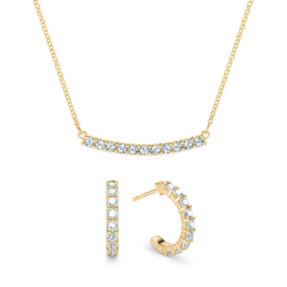 Rosecliff Aquamarine Bar Necklace and Huggie Hoop Earrings Set in 14k Gold (March)