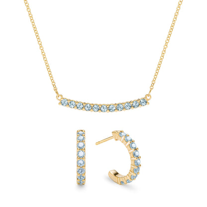 Rosecliff Nantucket Blue Topaz Bar Necklace and Huggie Hoop Earrings Set in 14k Gold (December)