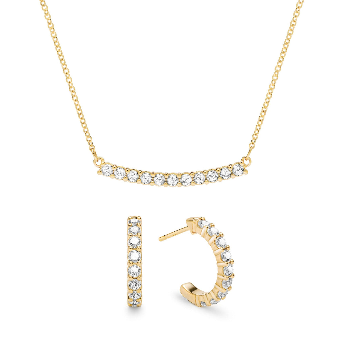 Rosecliff Diamond Bar Necklace and Huggie Hoop Earrings Set in 14k Gold (April)