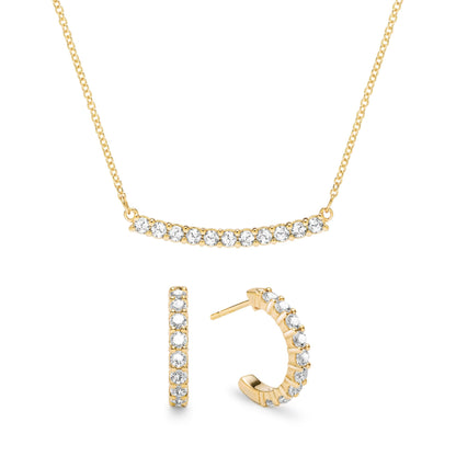 Rosecliff Diamond Bar Necklace and Huggie Hoop Earrings Set in 14k Gold (April)