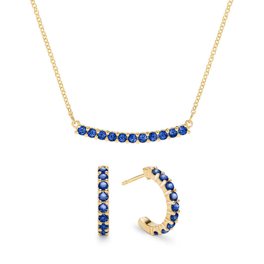 Rosecliff Sapphire Bar Necklace and Huggie Hoop Earrings Set in 14k Gold (September)