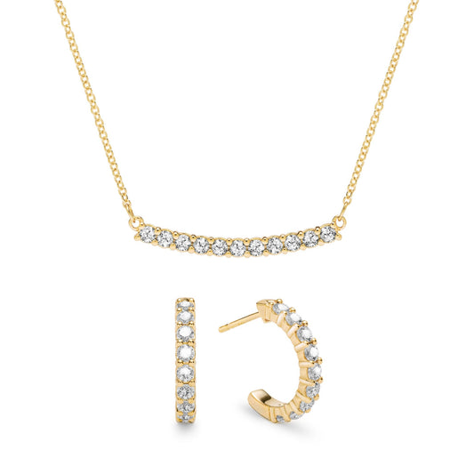 Rosecliff White Topaz Bar Necklace and Huggie Hoop Earrings Set in 14k Gold (April)