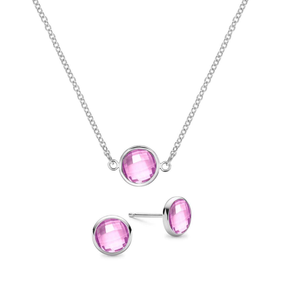 Grand 1 Pink Sapphire Necklace and Earrings Set in 14k Gold (October)