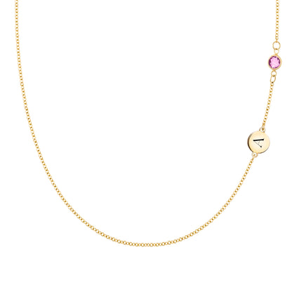 1 Letter & 1 Petite Pink Sapphire Necklace in 14k Gold (October)