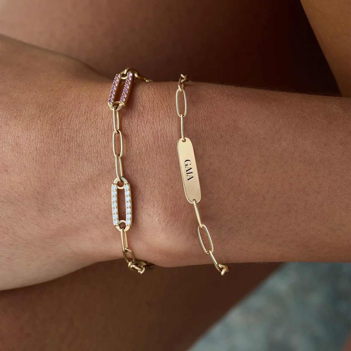 Large 3 Nameplate Bracelet on Adelaide in 14k Gold