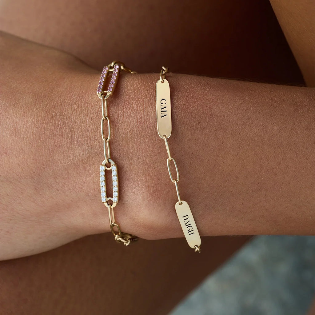 Large 4 Nameplate Bracelet on Adelaide in 14k Gold
