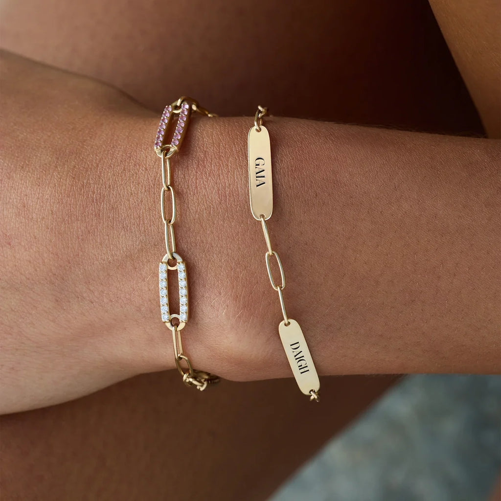 Large 2 Nameplate Bracelet on Adelaide in 14k Gold