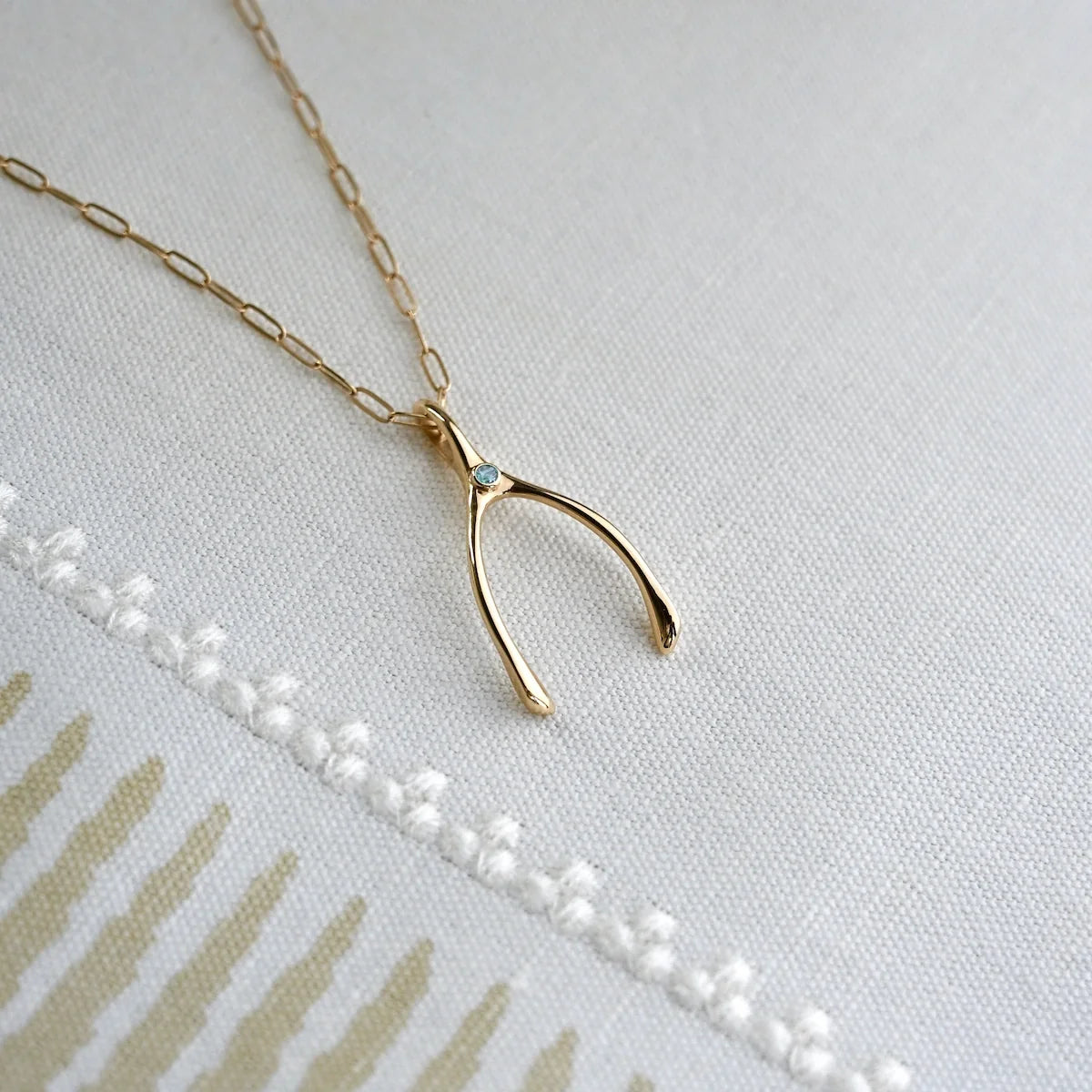 Large Alexandrite Wishbone Pendant in Solid 14k Gold (June)