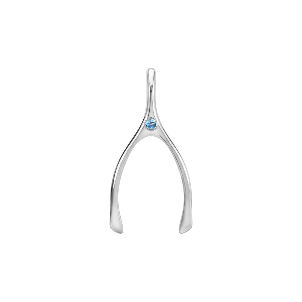 Large Nantucket Blue Topaz Wishbone Pendant in Solid 14k Gold (December)