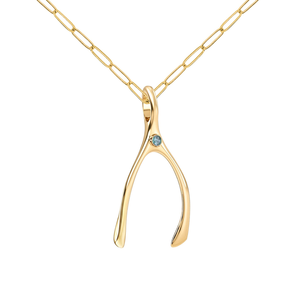 Large Alexandrite Wishbone Pendant in Solid 14k Gold (June)