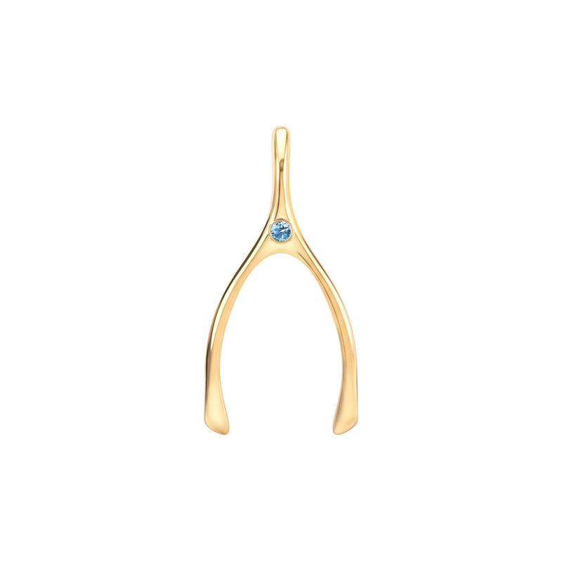Large Nantucket Blue Topaz Wishbone Pendant in Solid 14k Gold (December)