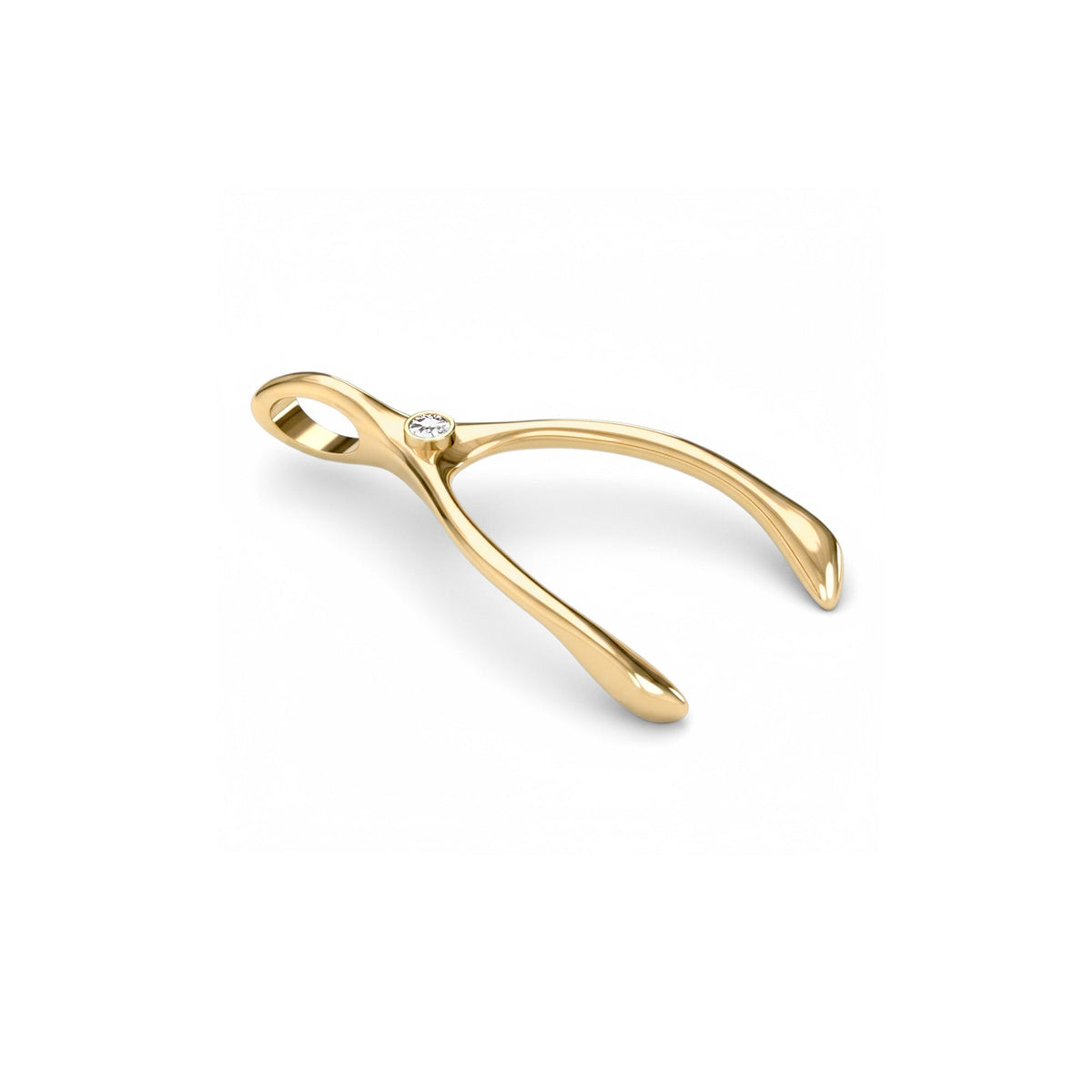 Large Diamond Wishbone Pendant in Solid 14k Gold (April)