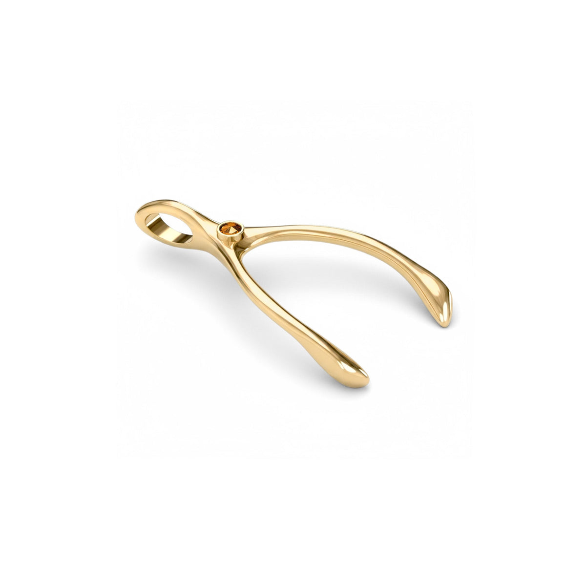 Large Citrine Wishbone Pendant in Solid 14k Gold (November)