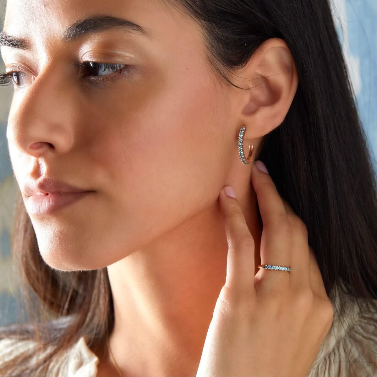 Rosecliff Nantucket Blue Topaz Hoop Earrings in 14k Gold (December)