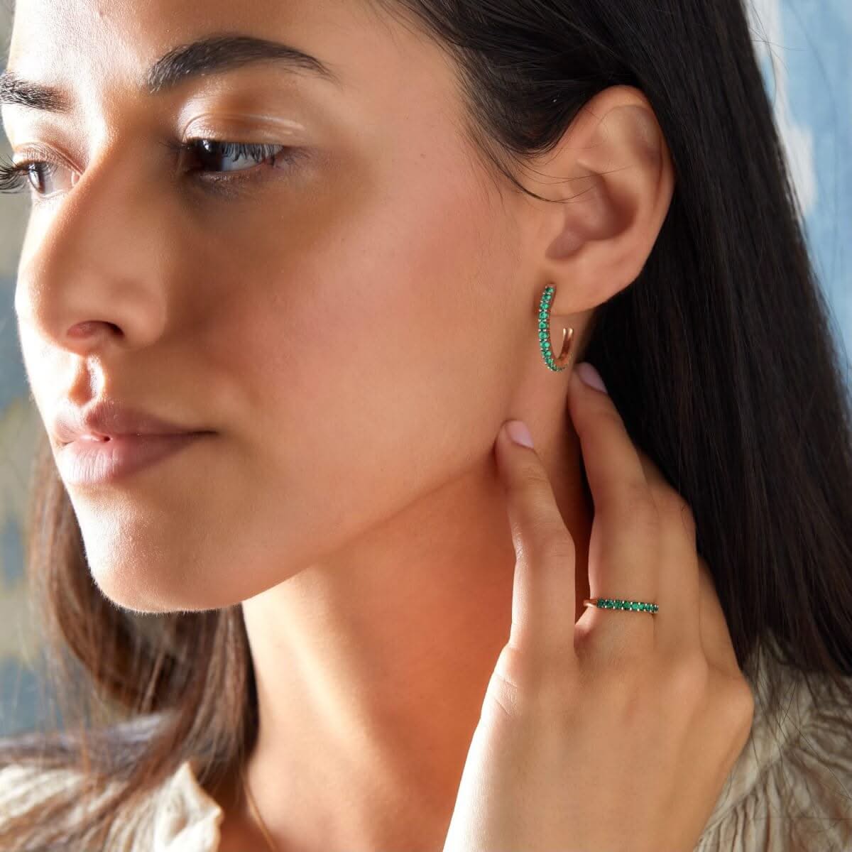 Rosecliff Emerald Hoop Earrings in 14k Gold (May)