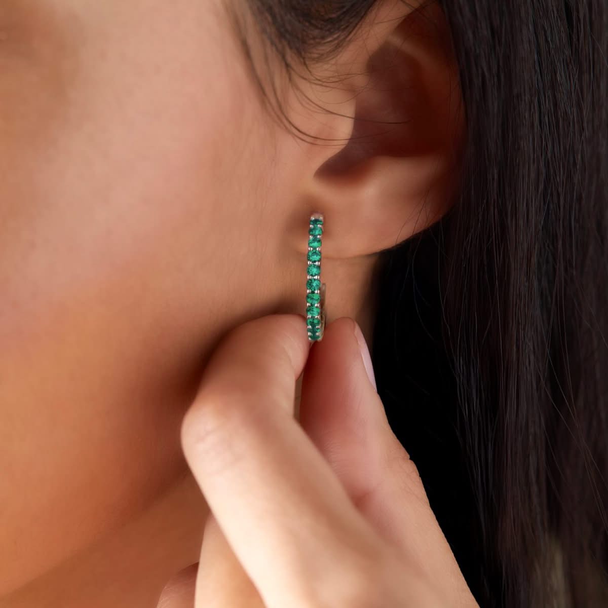Rosecliff Emerald Hoop Earrings in 14k Gold (May)