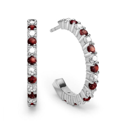 Rosecliff Diamond & Garnet Hoop Earrings in 14k Gold (January)