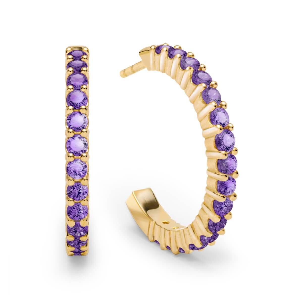 Rosecliff Amethyst Hoop Earrings in 14k Gold (February)