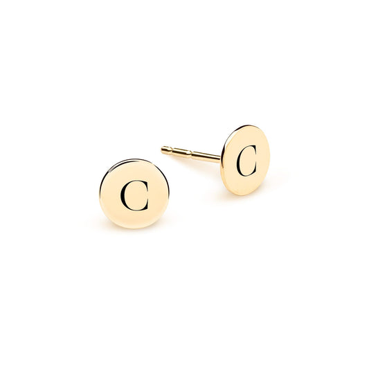 Letter C Stud Earrings in 14k Gold