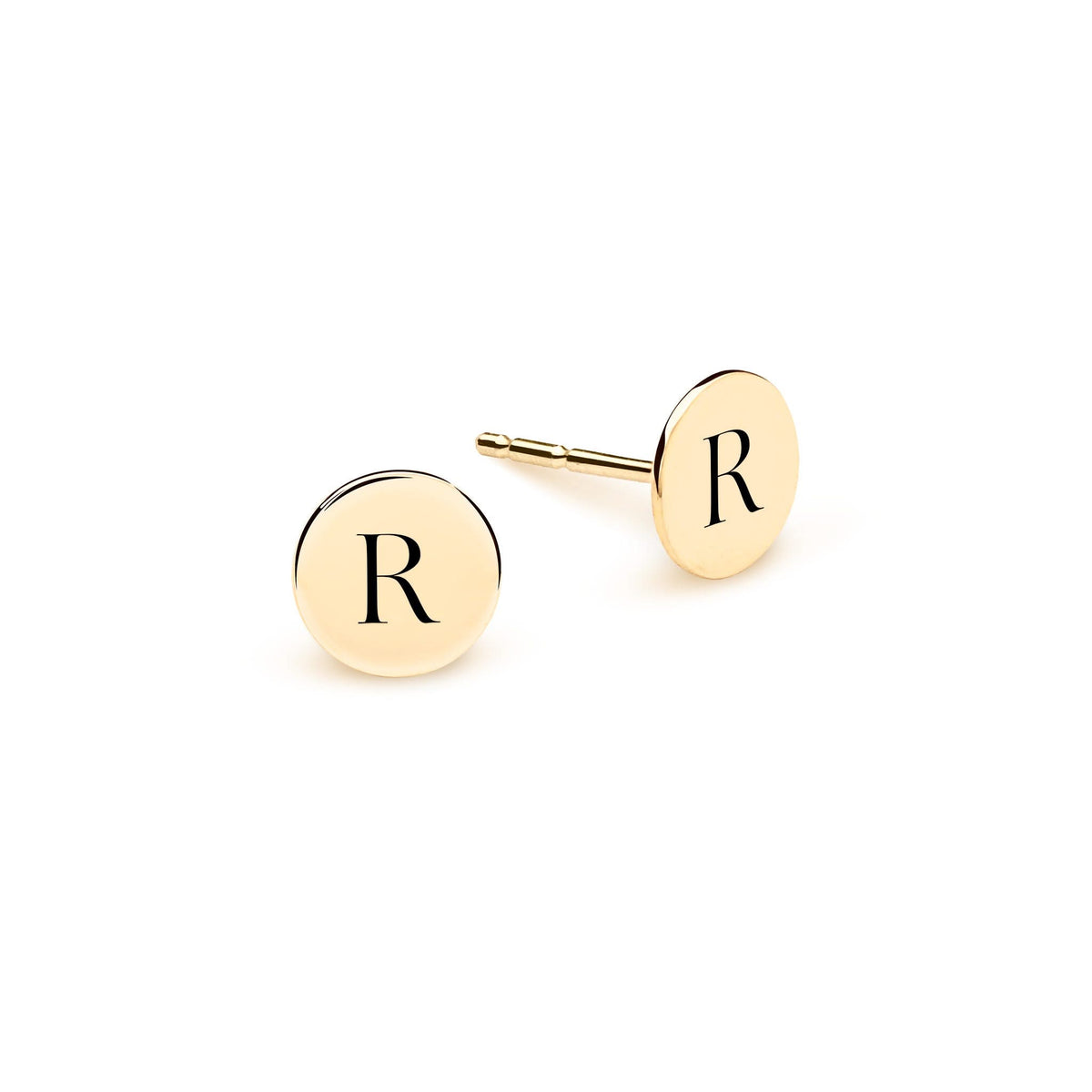 Letter R Stud Earrings in 14k Gold
