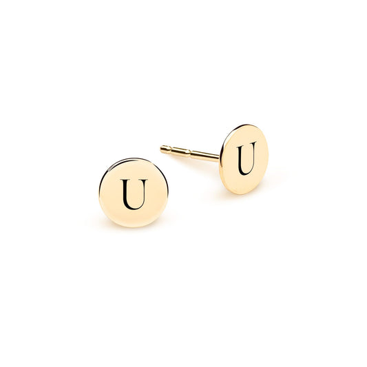 Letter U Stud Earrings in 14k Gold