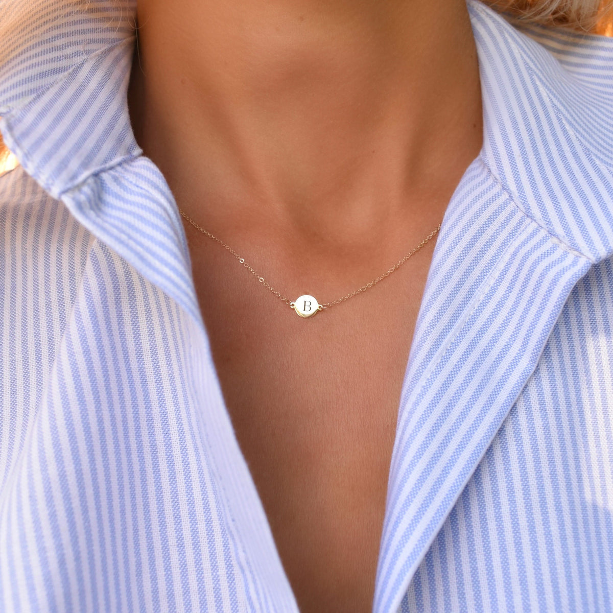 Letter B Necklace in 14k Gold