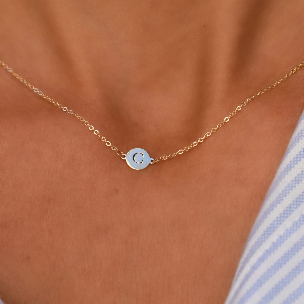 Letter C Necklace in 14k Gold
