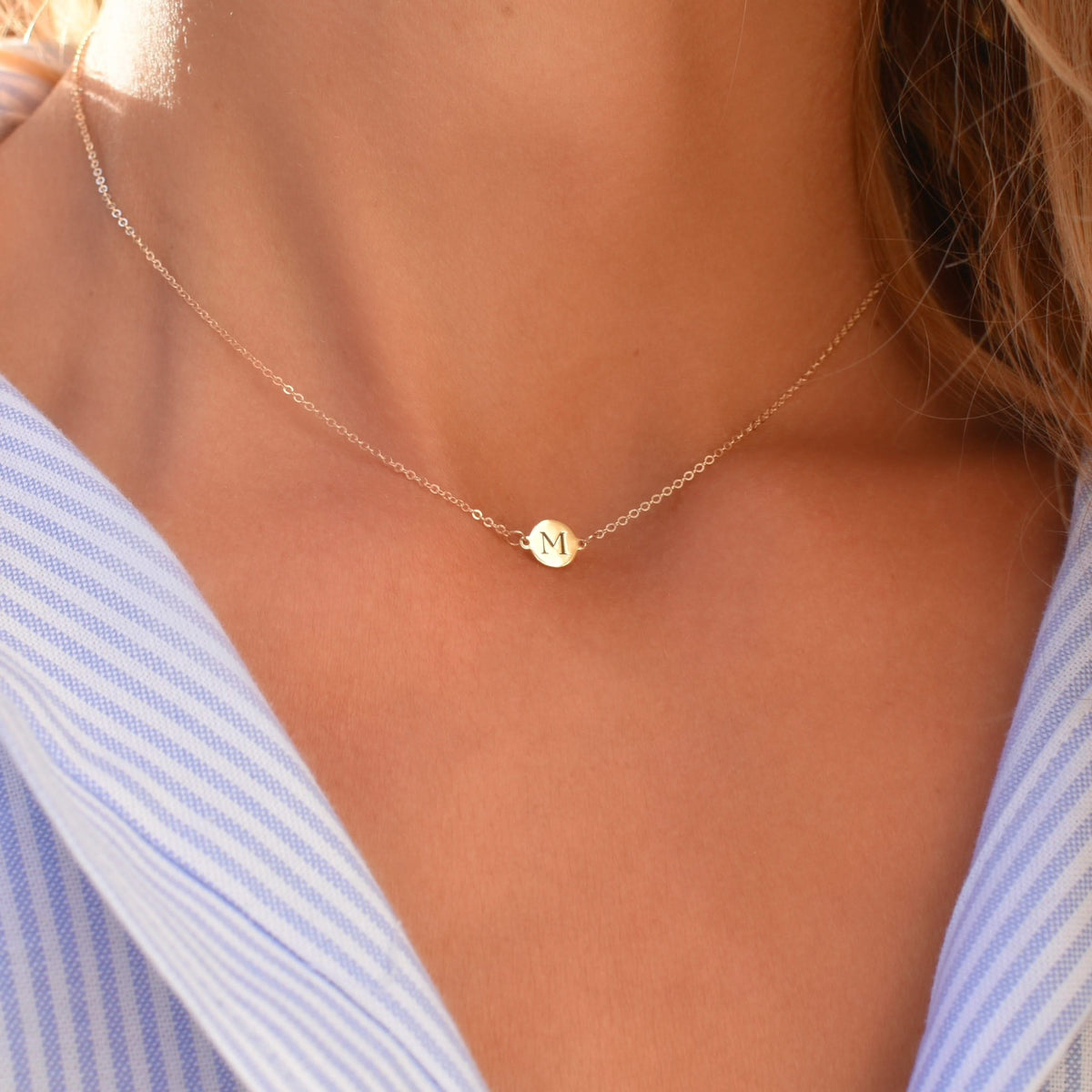 Letter M Necklace in 14k Gold