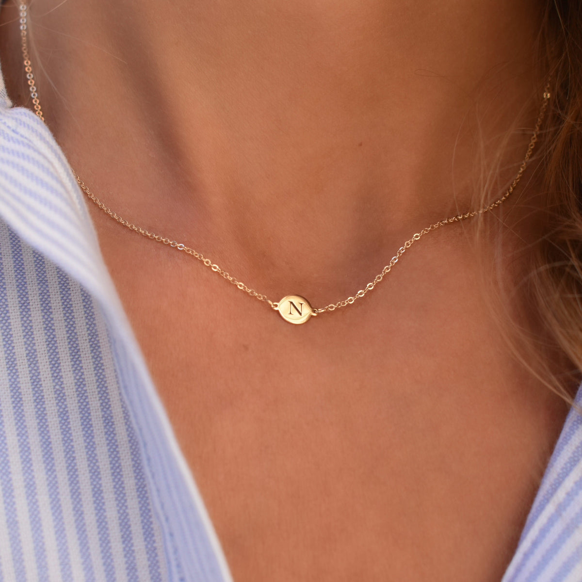 Letter N Necklace in 14k Gold
