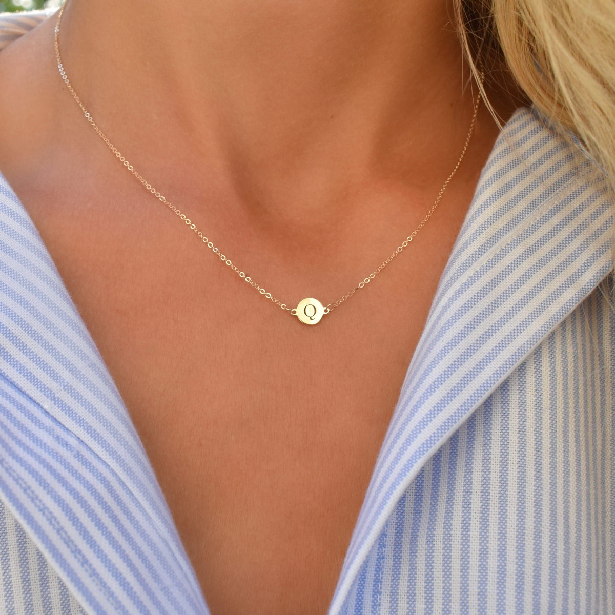 Letter Q Necklace in 14k Gold