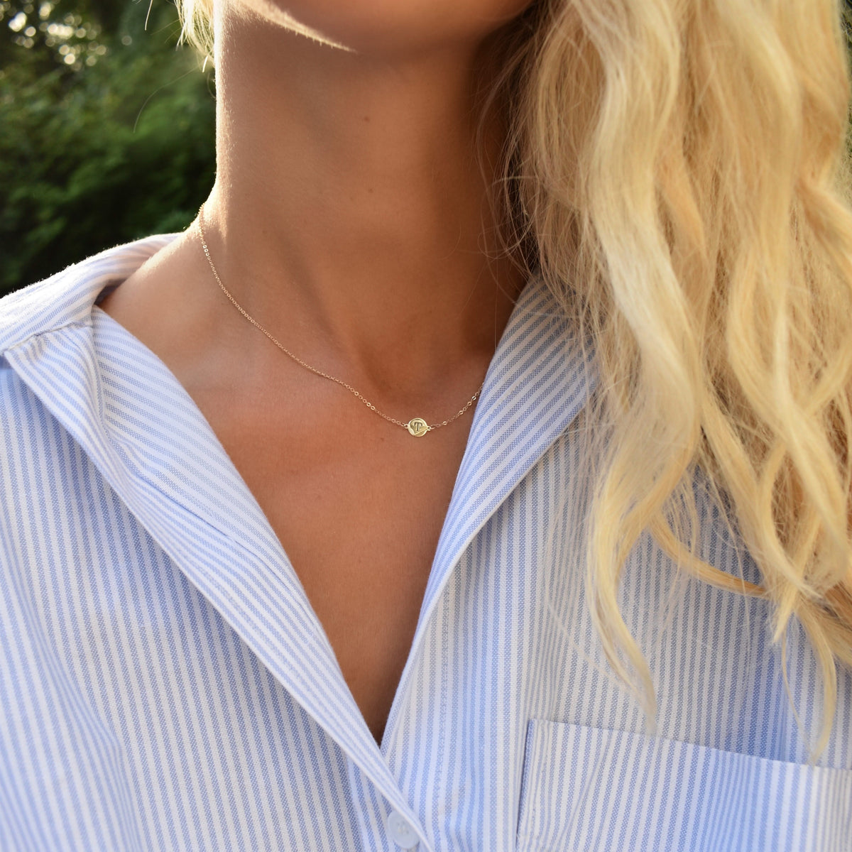 Letter T Necklace in 14k Gold
