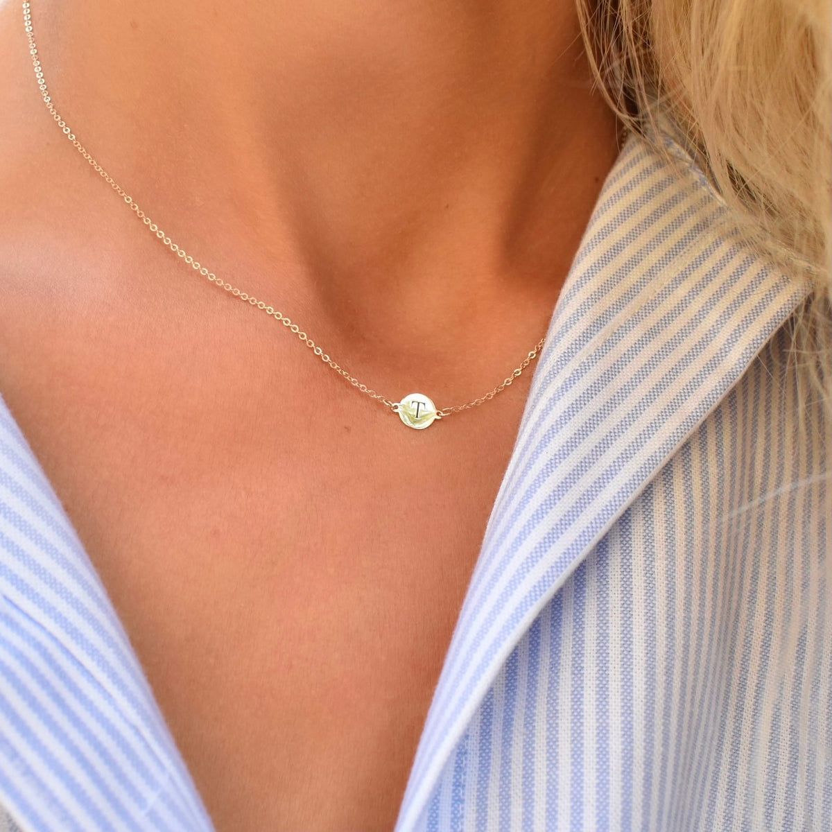 Letter T Necklace in 14k Gold